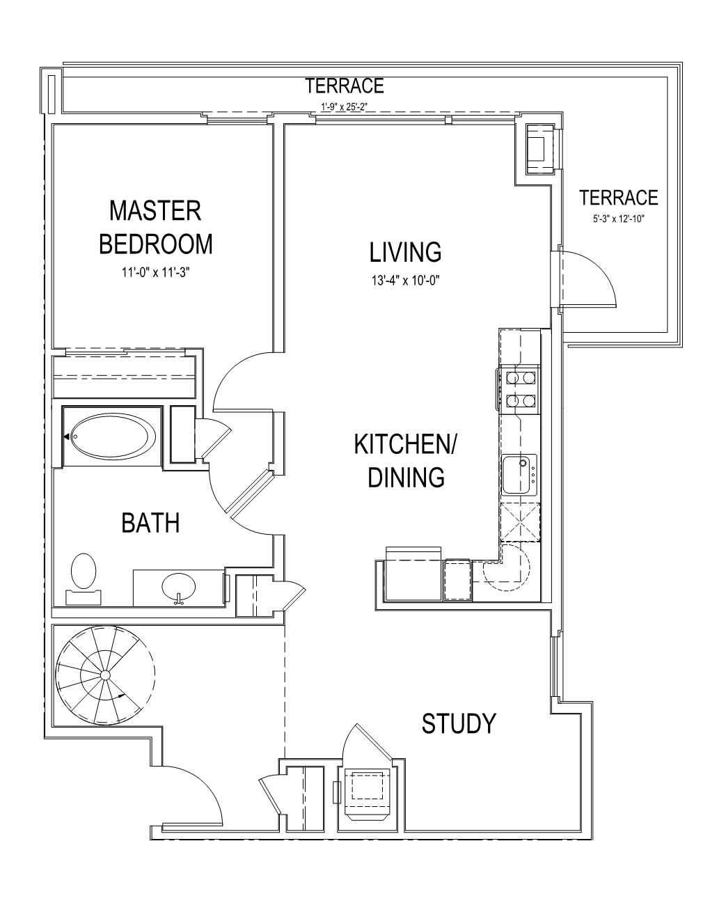 Floor plan for 2 beds, 2 baths, 1066 sqft